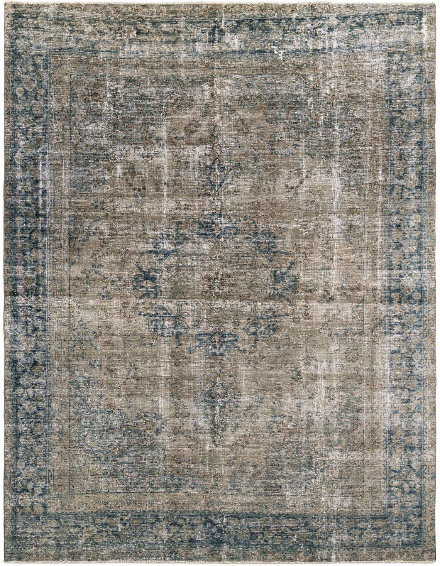 A 9x12 rectangular Ultra Vintage wool rug featuring a distressed Persian medallion pattern in shades of brown, tan, and ivory.