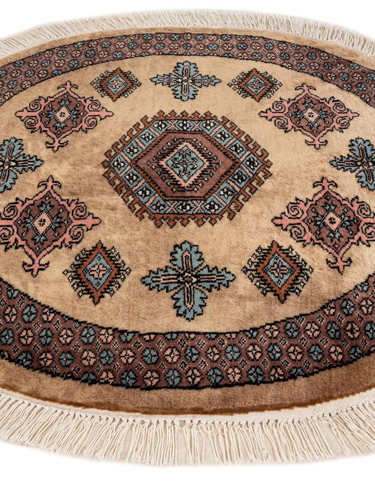 Detail image of  3' 2 x 3' 2  Hand Knotted Bokhara Oriental Wool Round Rug