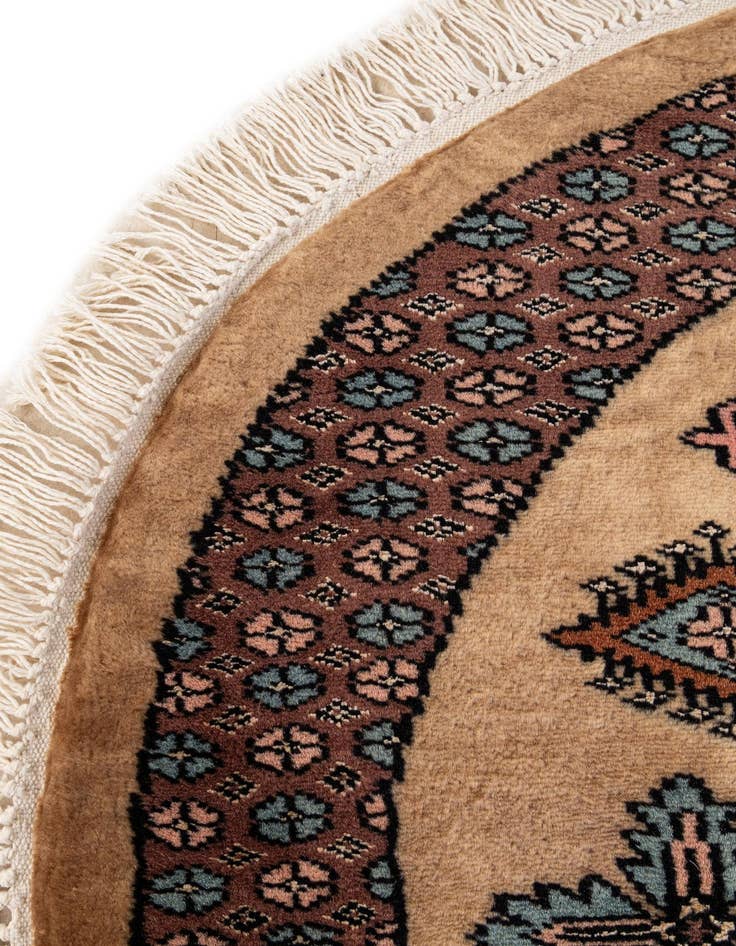 Detail image of  3' 2 x 3' 2  Hand Knotted Bokhara Oriental Wool Round Rug