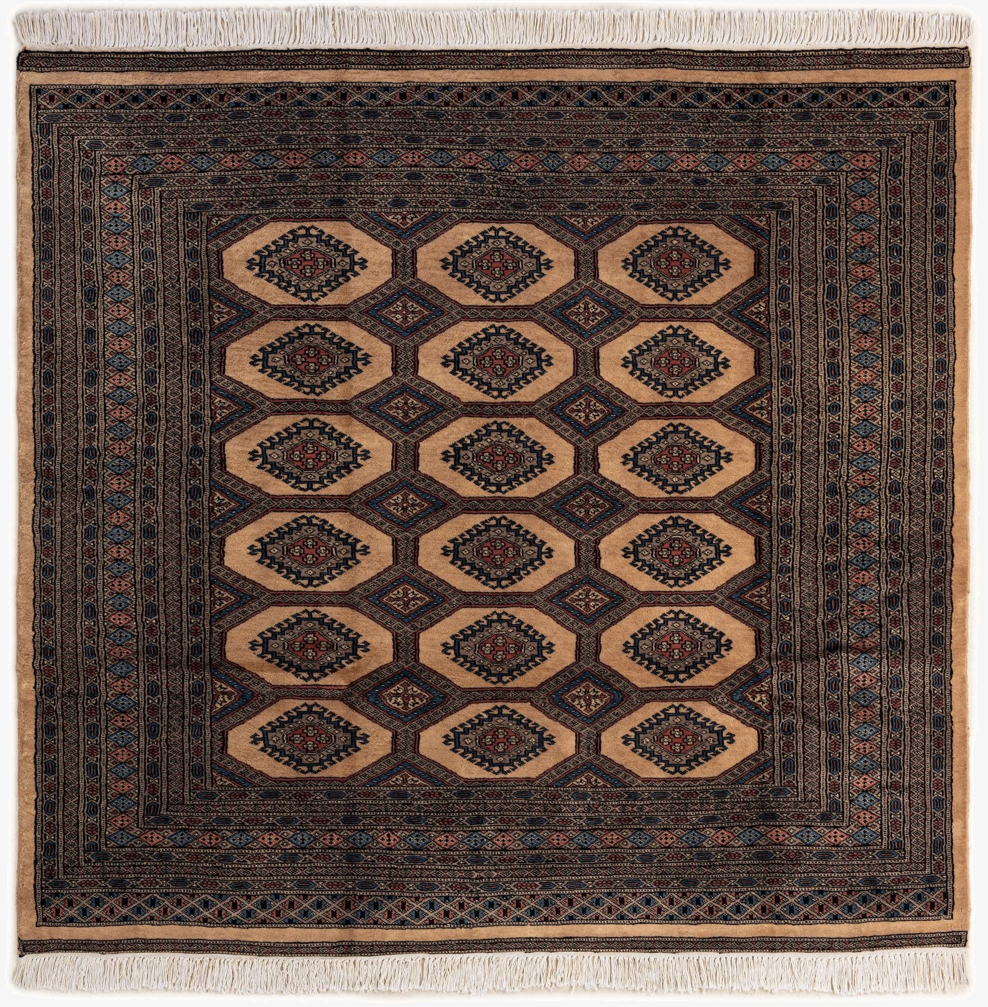  5' 10 x 6' 2  Hand Knotted Bokhara Oriental Wool Round Rug