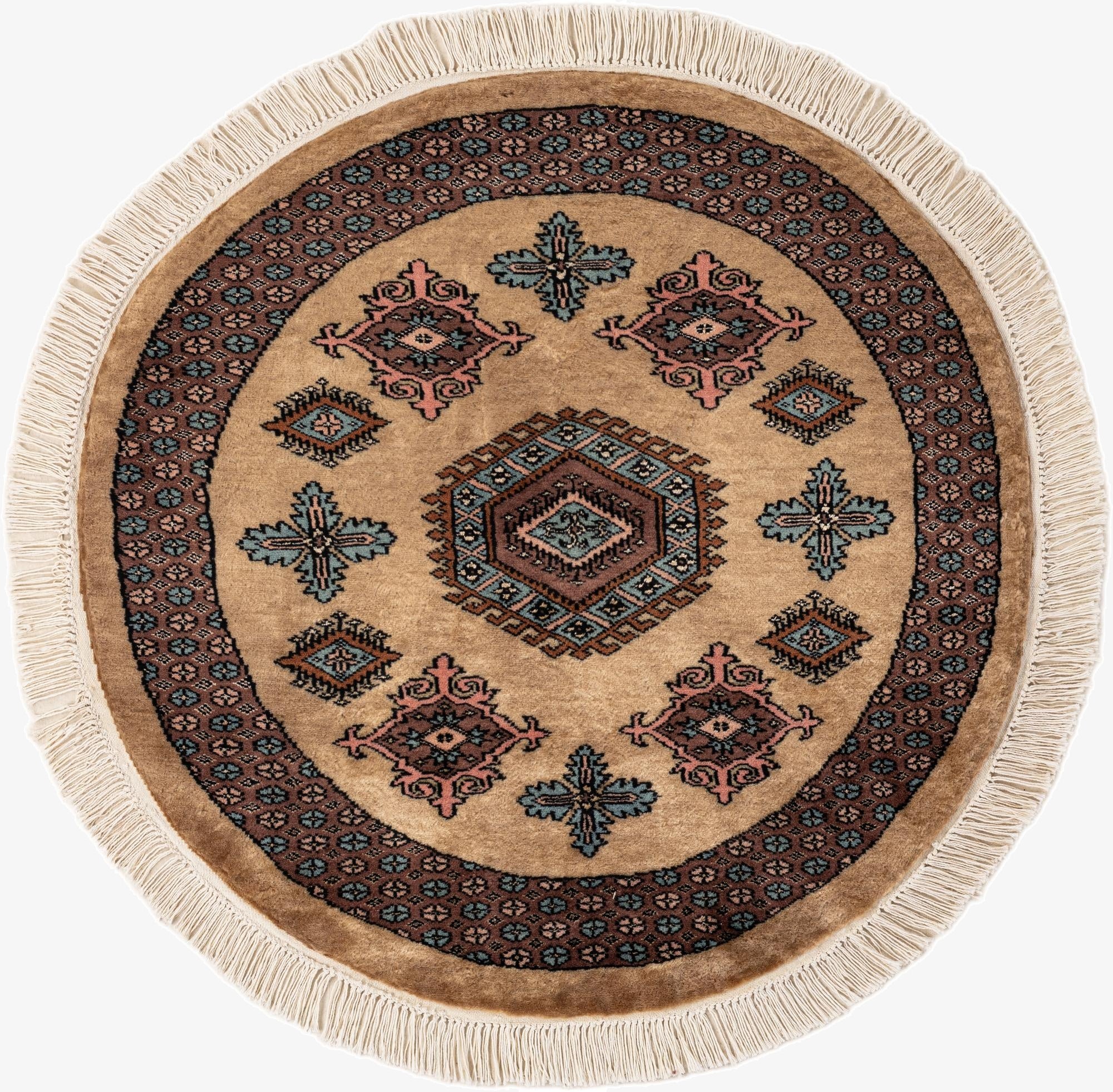  3' 2 x 3' 2  Hand Knotted Bokhara Oriental Wool Round Rug