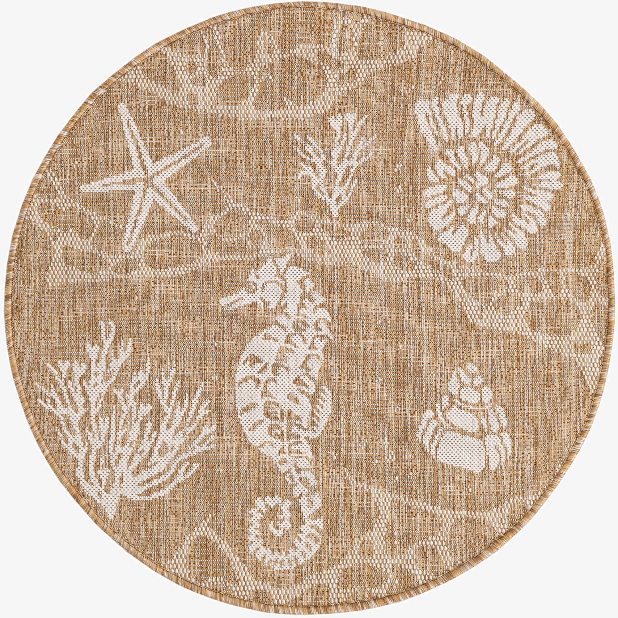  3' x 3'  Washable Coastal Indoor / Outdoor Round Rug