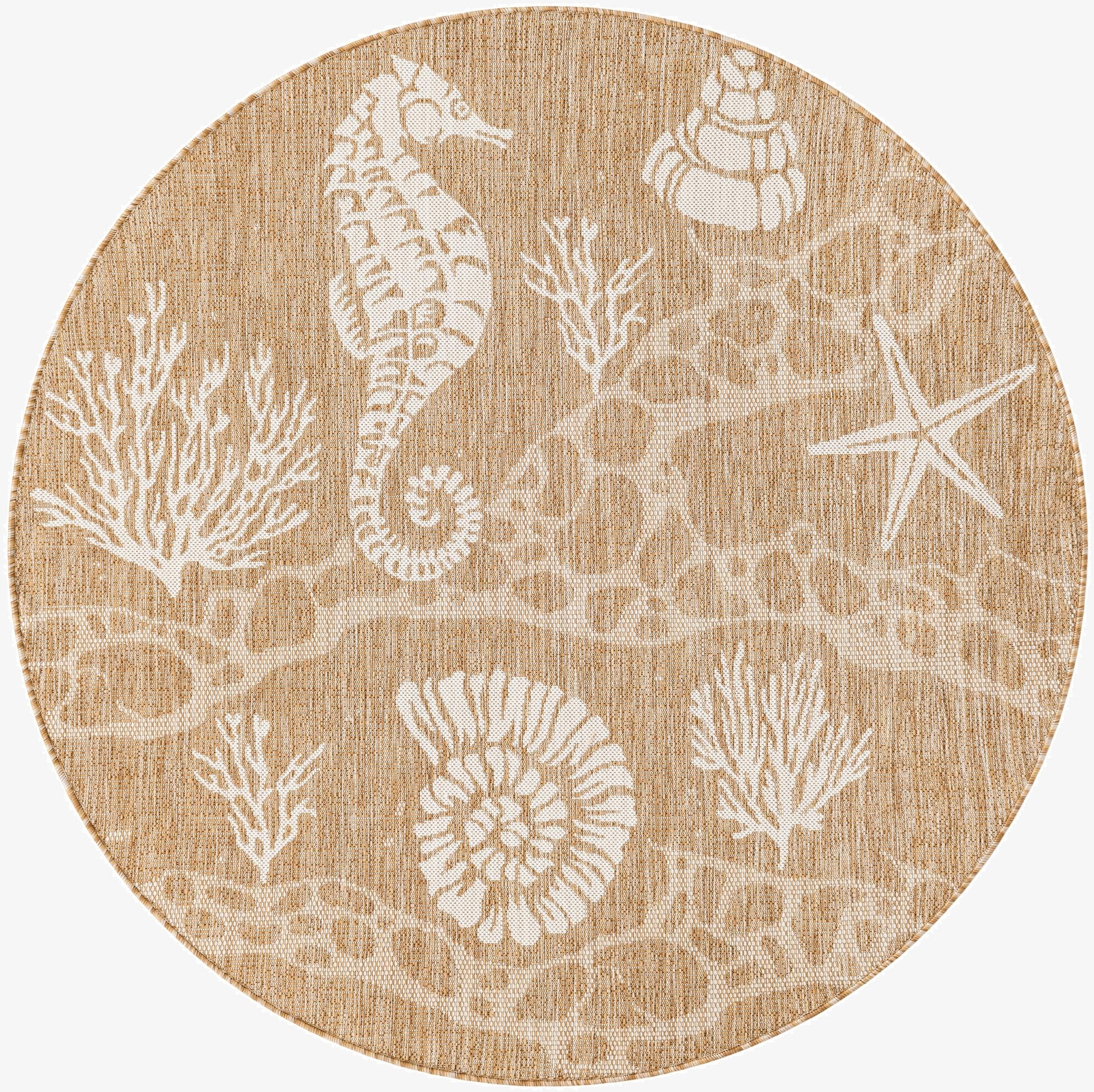  5' 3 x 5' 3  Washable Coastal Indoor / Outdoor Round Rug