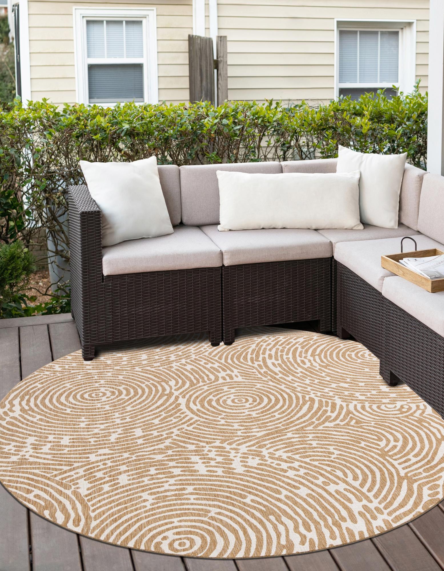 Taupe 12' x 12' Modern Indoor / Outdoor Round Rug | Rugs.com