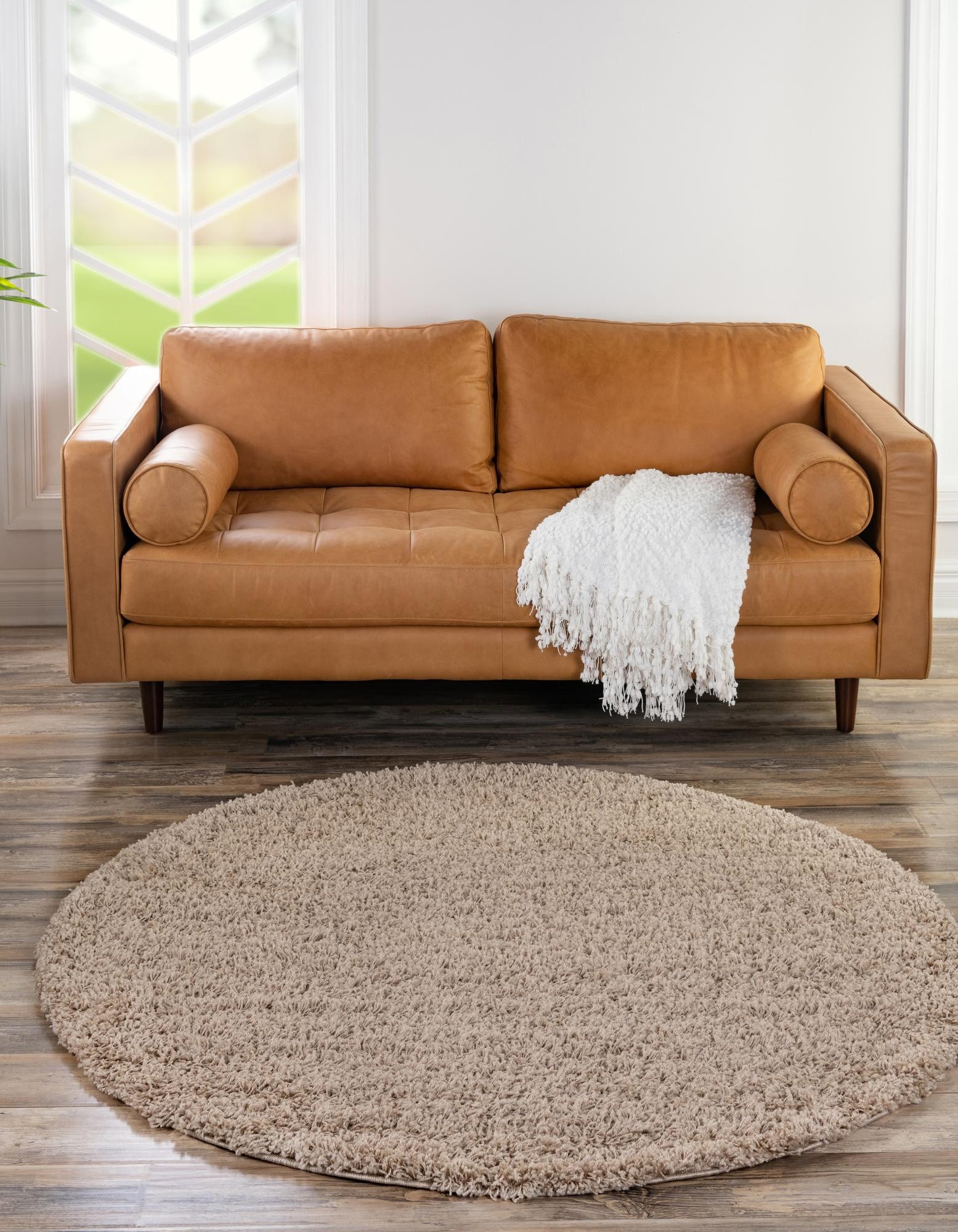 Taupe 6' x 6' Solid Shag Round Rug | Rugs.com