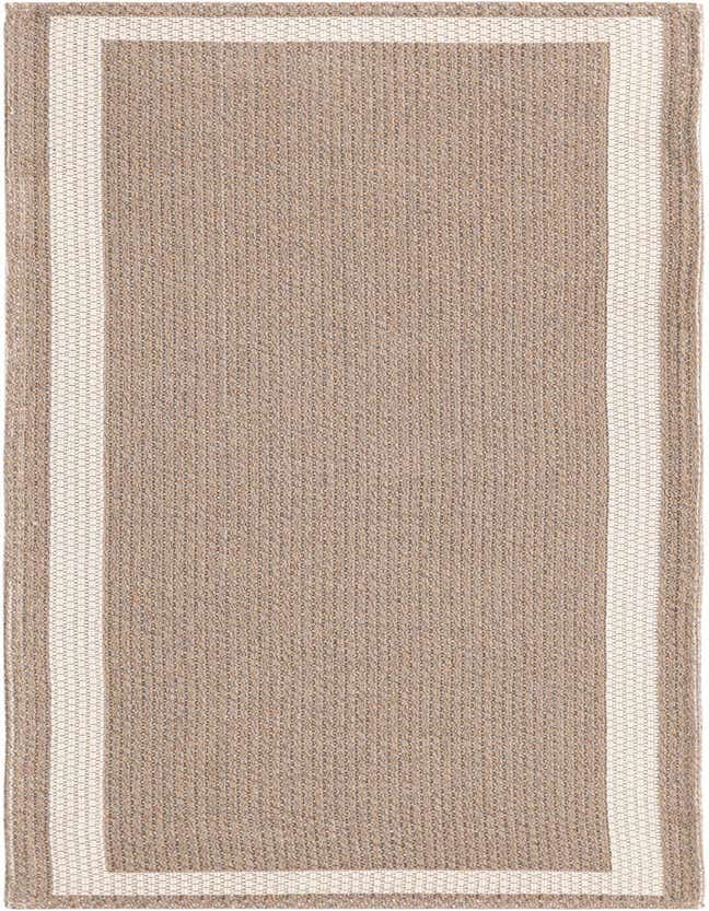 A 6 ft runner rug in a warm brown and tan weave with a clean ivory border, ideal for a hallway or kitchen.