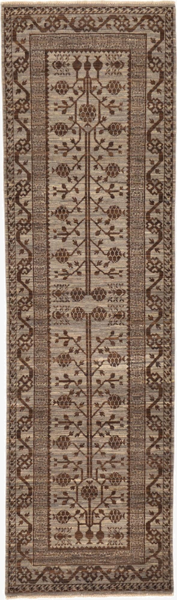  2' 10 x 9' 9  Hand Knotted Khotan Ziegler Oriental Runner Rug