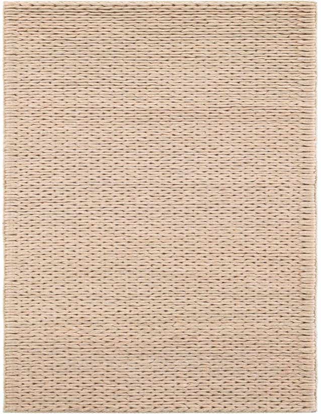 A 6 ft runner rug from the Lana New Zealand Wool collection, featuring a textured, solid cream and tan braided pattern, perfect for a hallway.