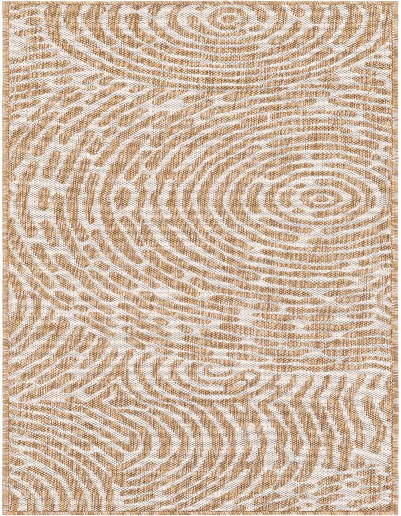 A 5 ft runner rug with a modern abstract pattern in brown and ivory, suitable for hallways or patios.