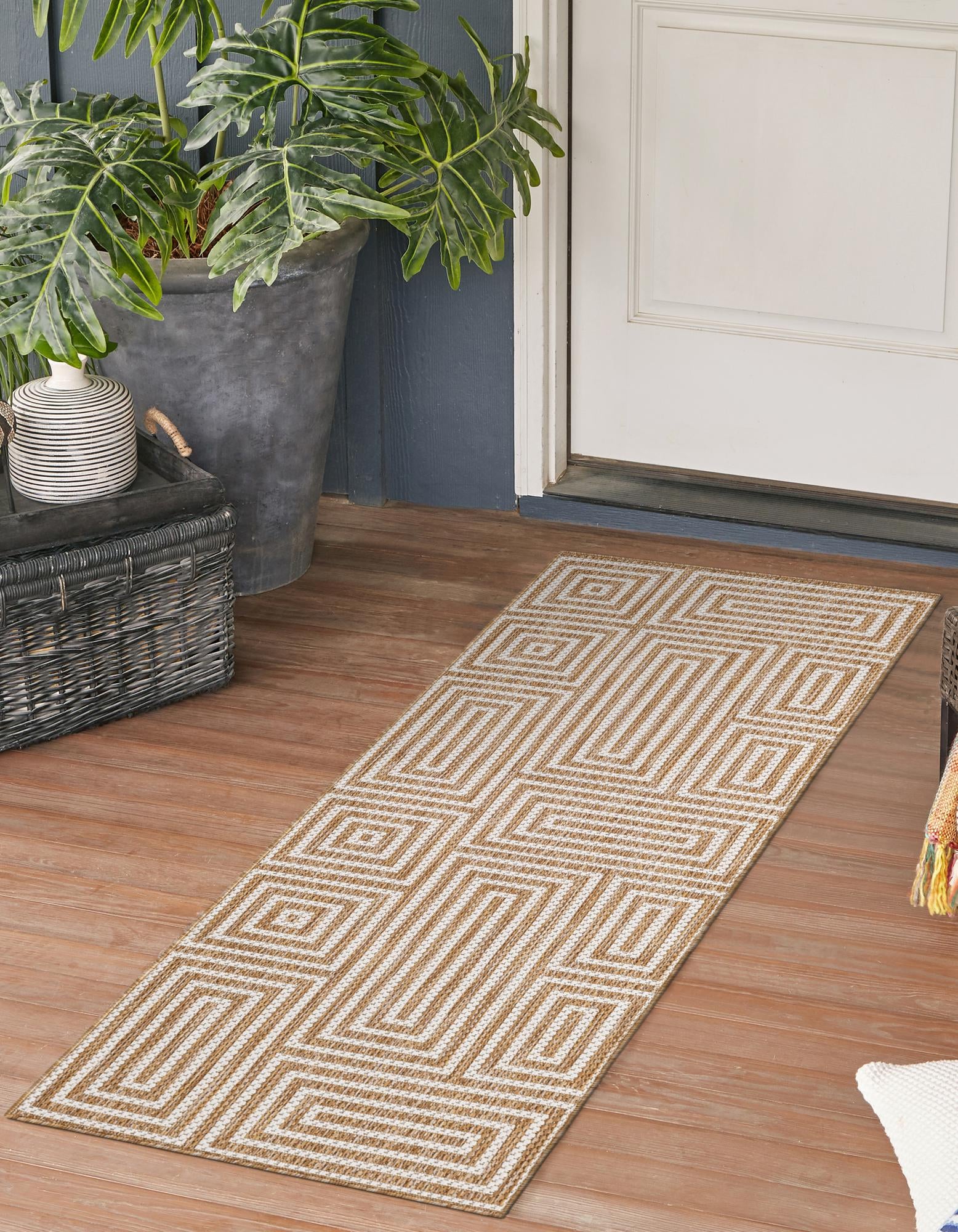 Taupe 2' x 5' 3 Modern Indoor / Outdoor Runner Rug | Rugs.com