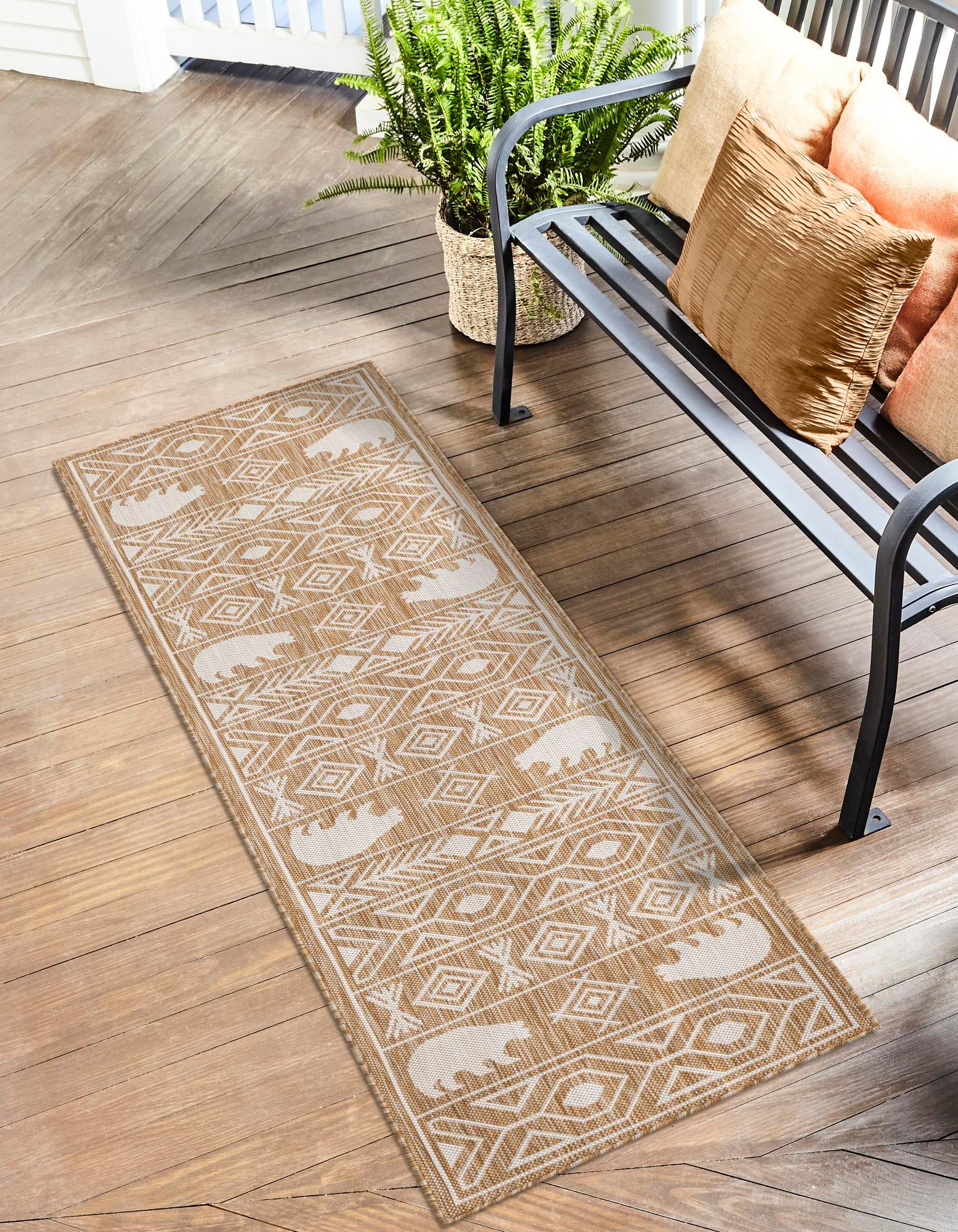 Taupe 2' x 5' Southwestern Indoor / Outdoor Runner Rug | Rugs.com