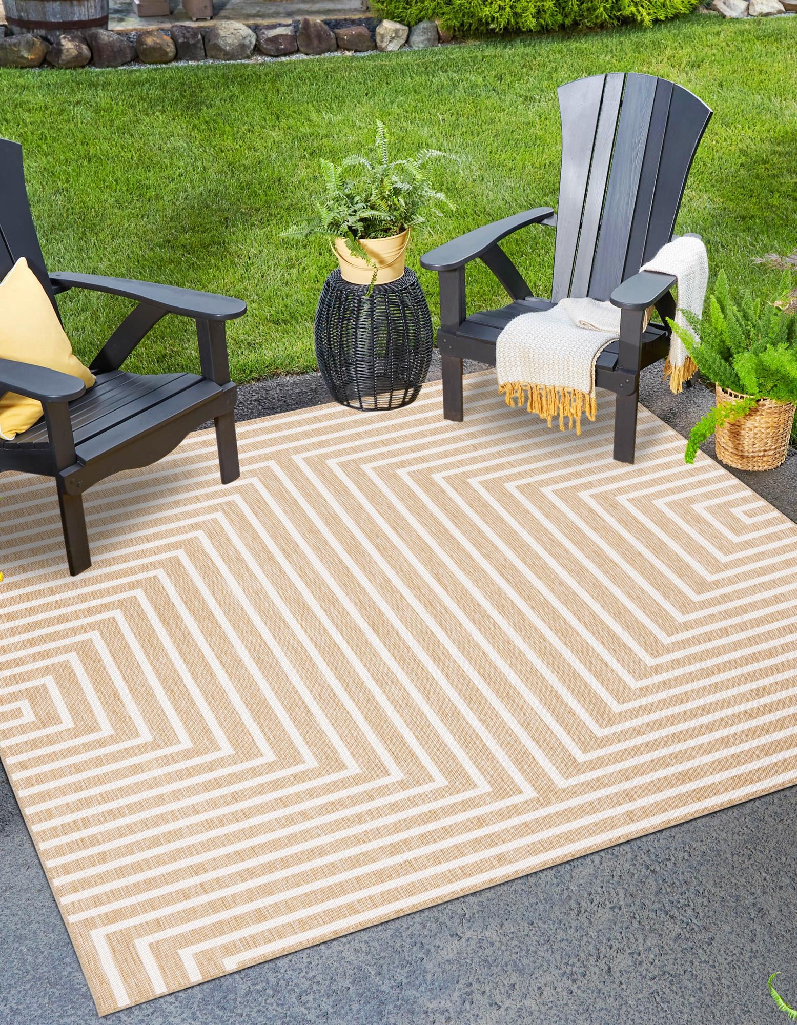 Taupe 10' x 10' Modern Outdoor Square Rug