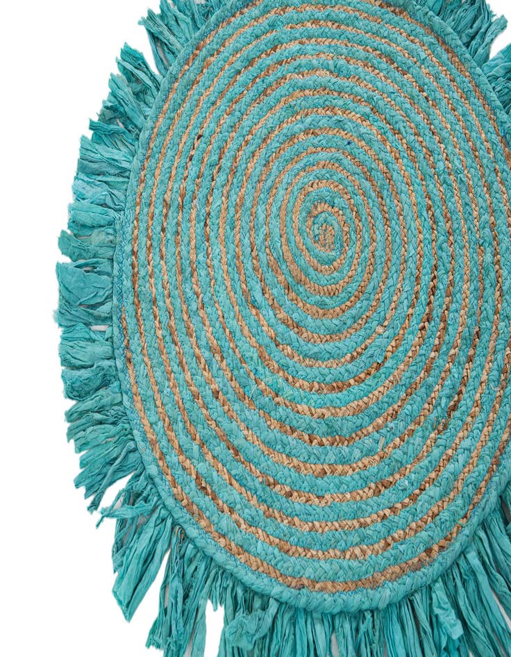 Detail image of  2' 5 x 2' 5  Hand Braided Chindi Jute Round Rug