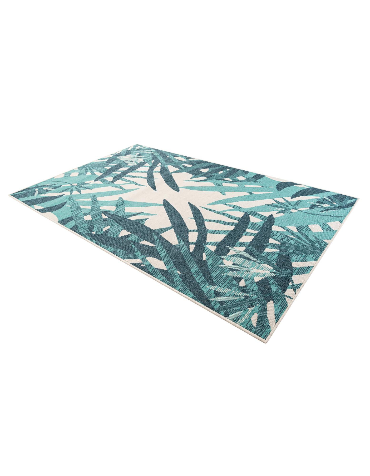 Teal blue 5' x 8' Botanical Indoor / Outdoor Rug | Rugs.com