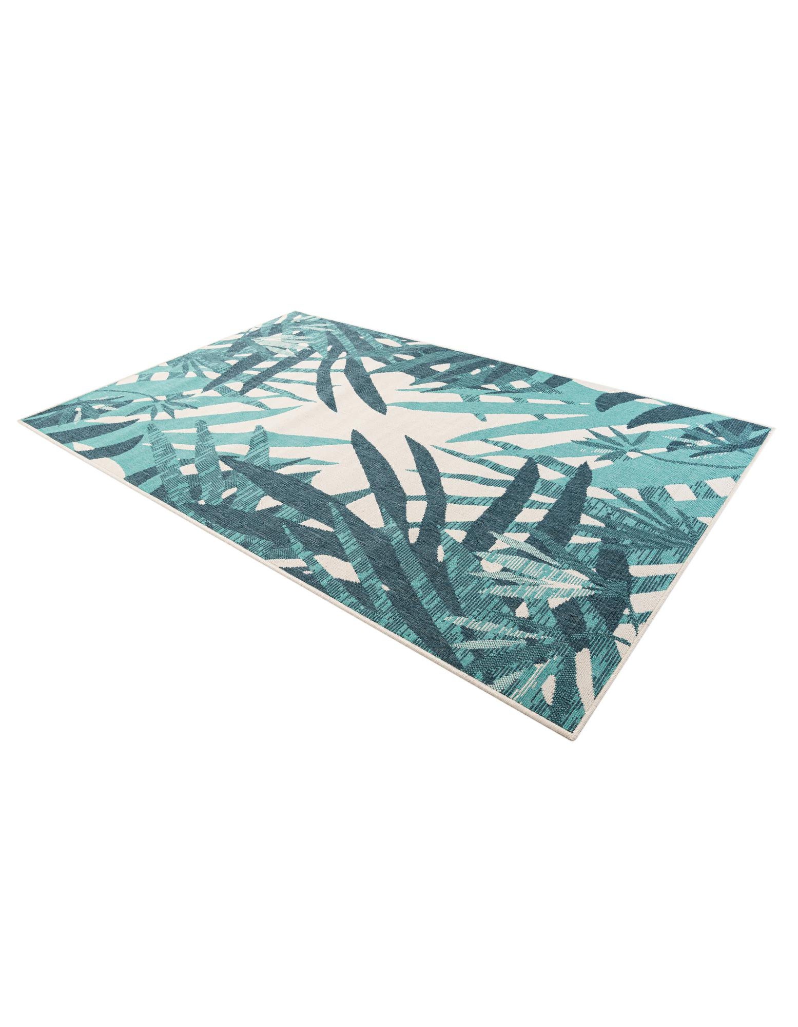 Teal blue 5' x 8' Botanical Indoor / Outdoor Rug | Rugs.com