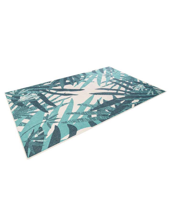 Teal blue 5' x 8' Washable Botanical Indoor / Outdoor Rug | Rugs.com