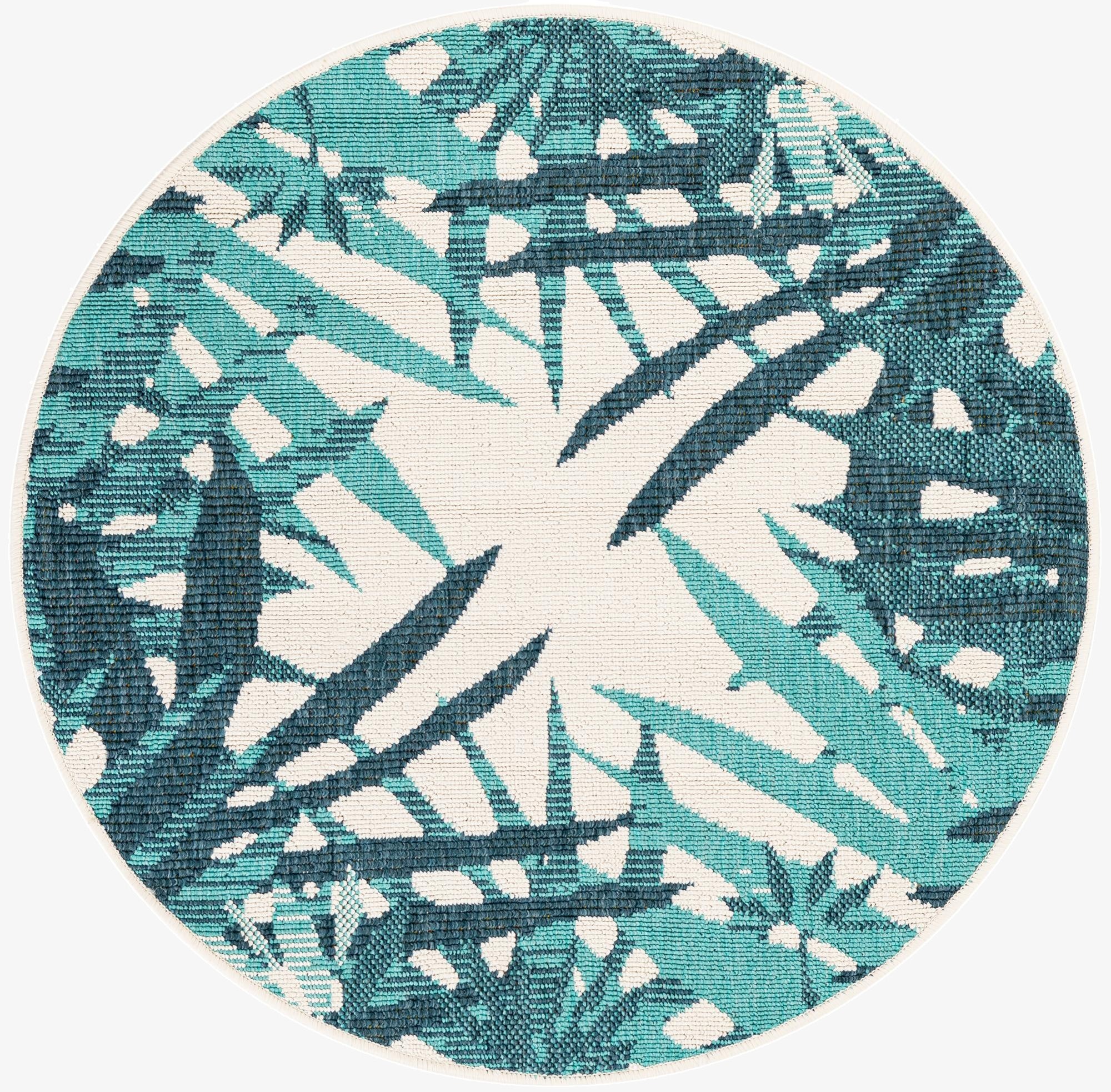  3' x 3'  Washable Botanical Indoor / Outdoor Round Rug