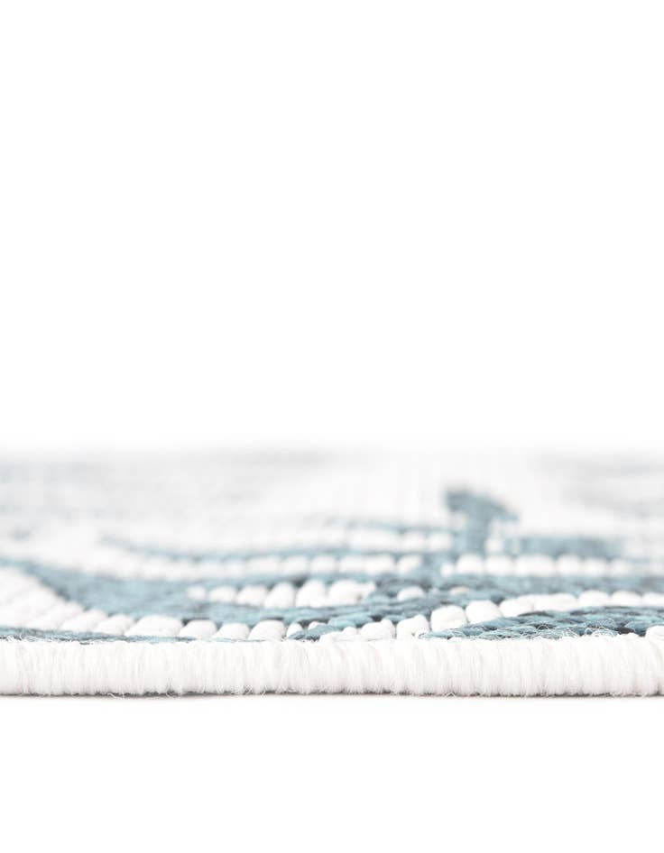 Detail image of  Custom Teal Ivory  Washable Botanical Indoor / Outdoor Rug