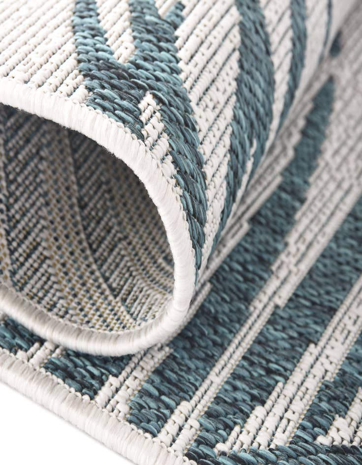 Detail image of  Custom Teal Ivory  Washable Botanical Indoor / Outdoor Rug