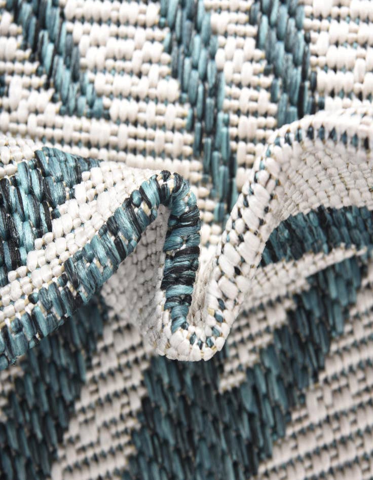 Detail image of  Custom Teal Ivory  Washable Botanical Indoor / Outdoor Rug