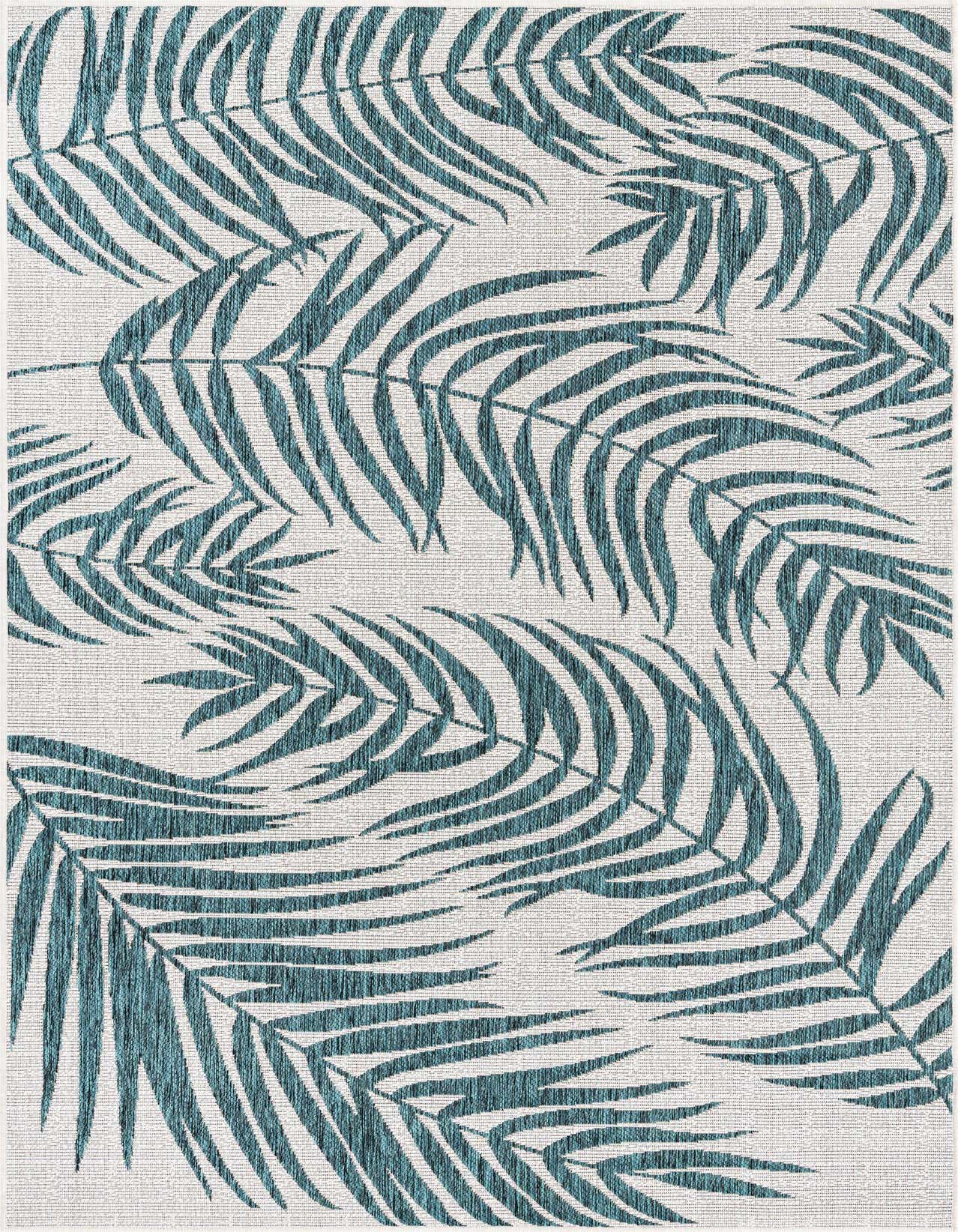 Primary image  Custom Teal Ivory  Washable Botanical Indoor / Outdoor Rug