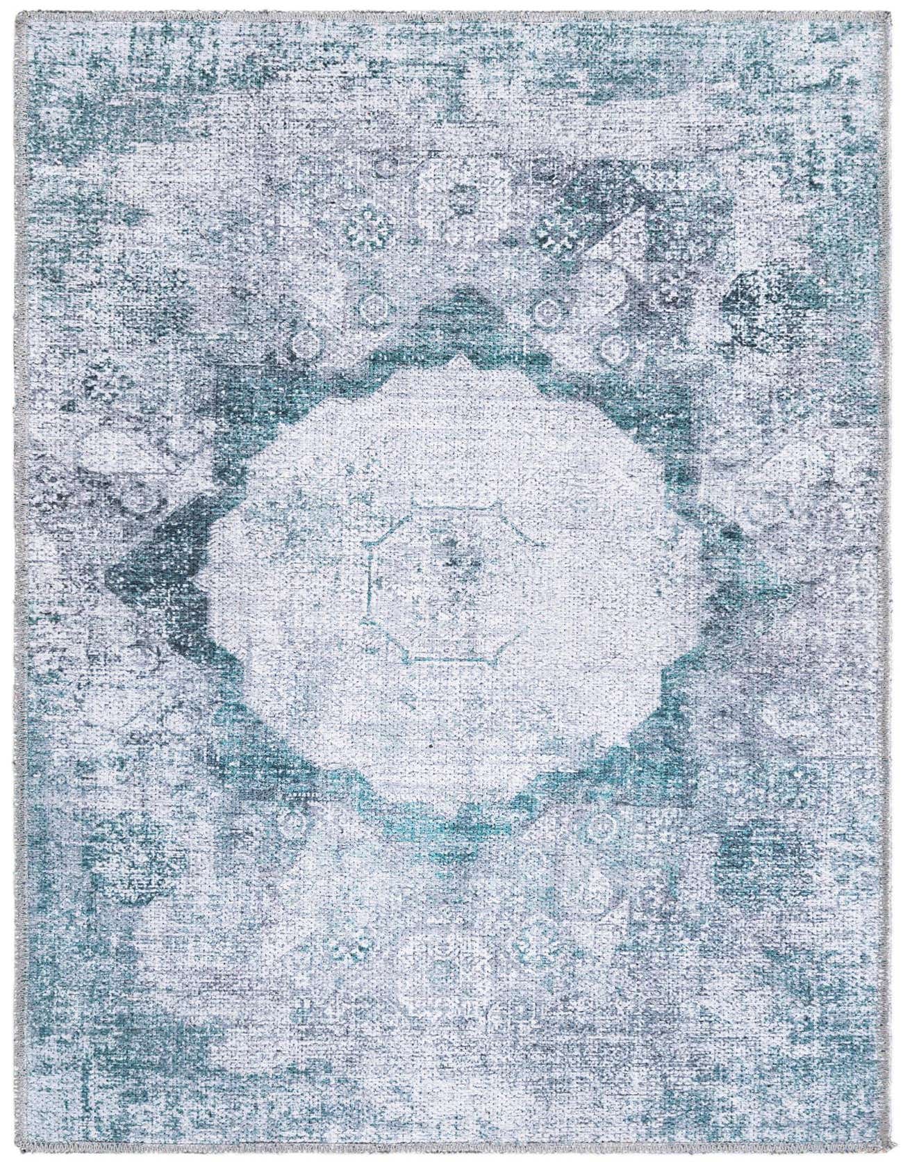 A 2x3 rectangular Rugs.com Yara rug featuring a distressed blue and ivory traditional medallion pattern.
