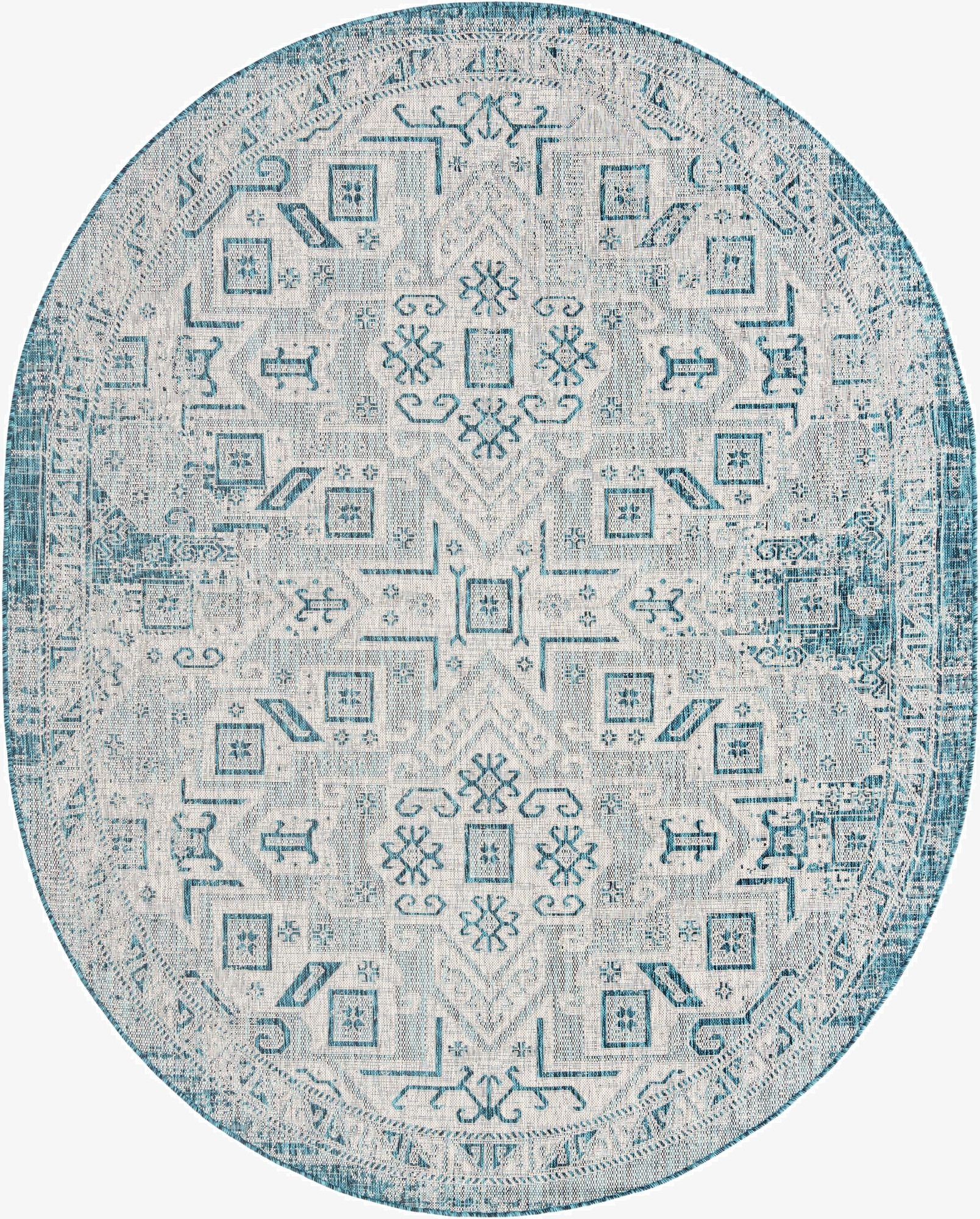  7' 10 x 10'  Washable Aztec Indoor / Outdoor Oval Rug