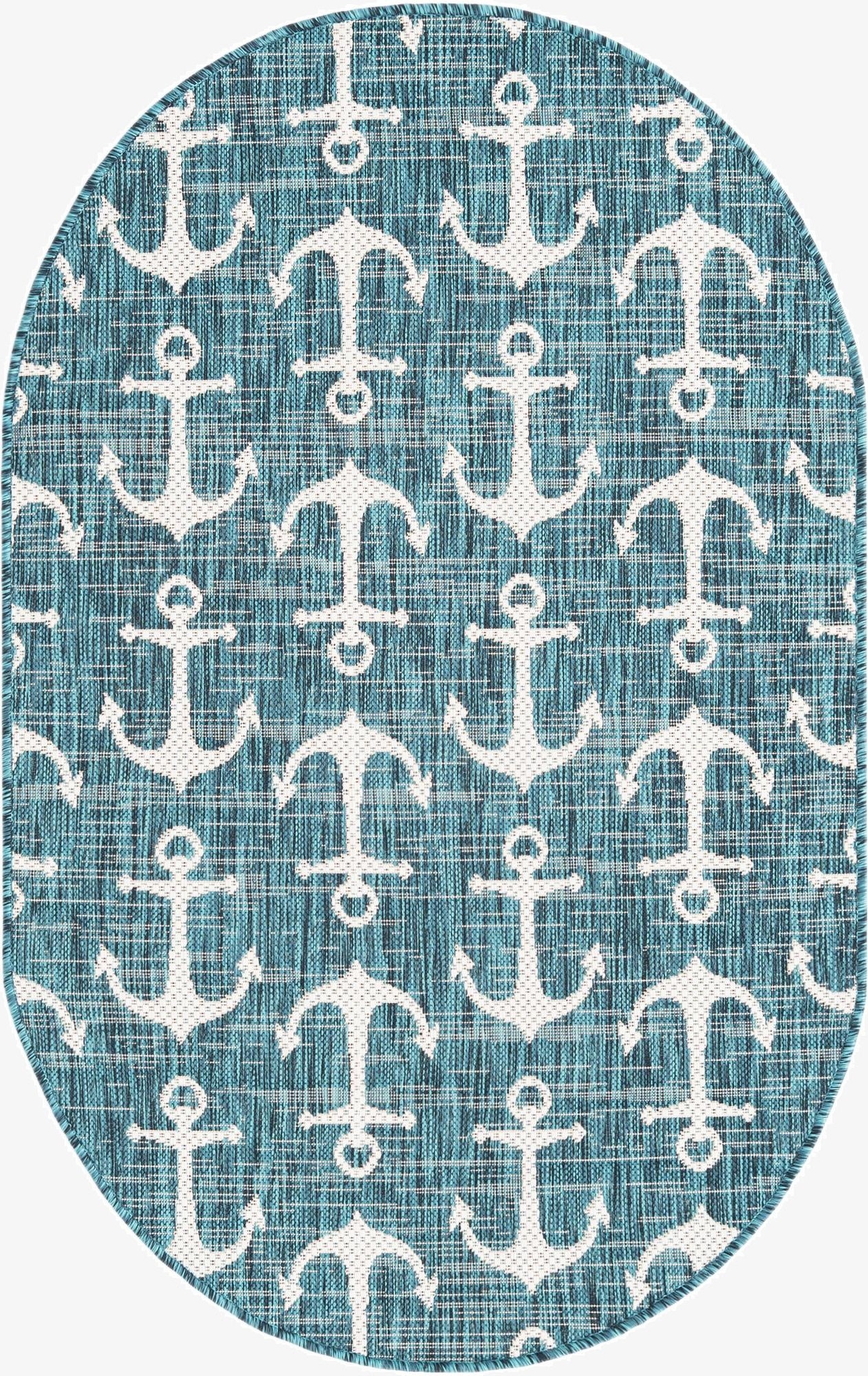  3' x 5' 3  Washable Coastal Indoor / Outdoor Oval Rug