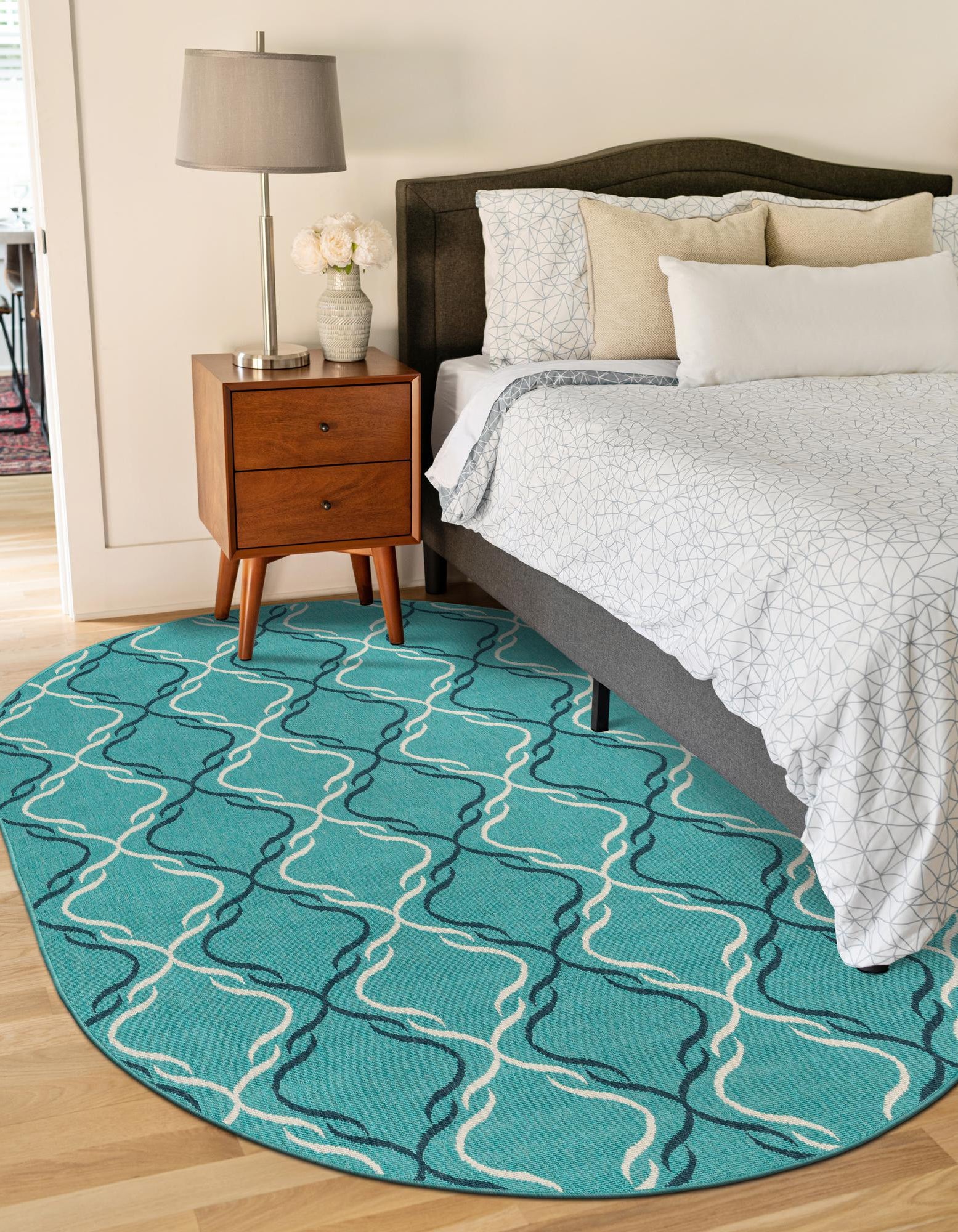 Teal 7' 10 x 10' Lattice Outdoor Oval Rug | Rugs.com