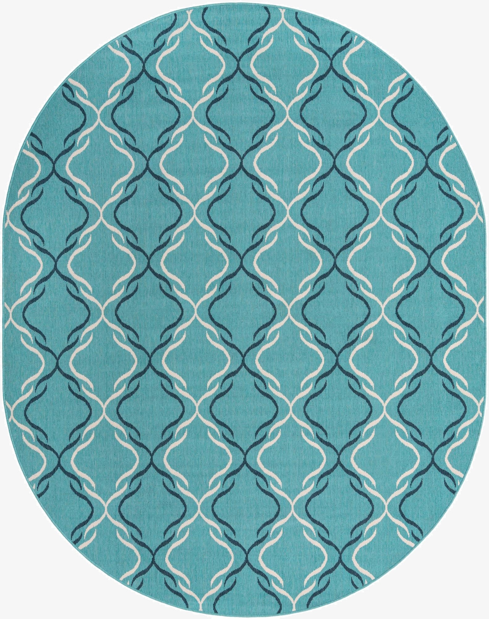  7' 10 x 10'  Washable Lattice Indoor / Outdoor Oval Rug