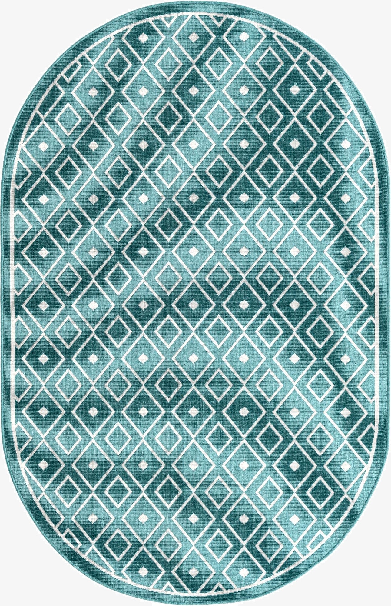  5' 3 x 8'  Washable Lattice Indoor / Outdoor Oval Rug