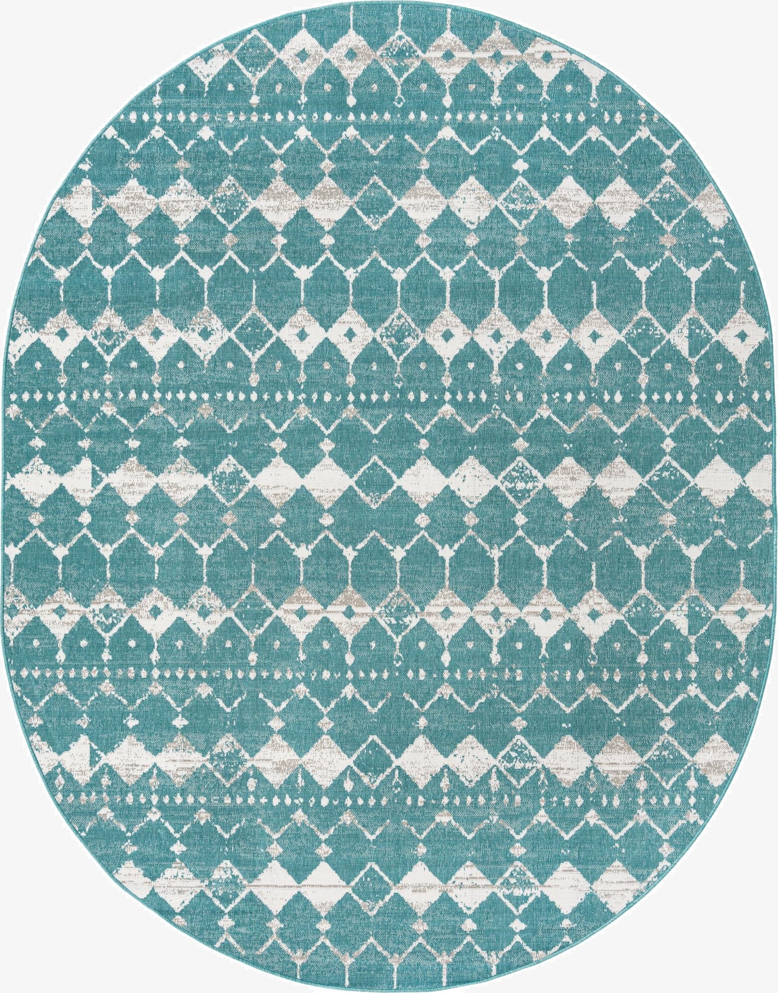  7' 10 x 10'  Washable Lattice Indoor / Outdoor Oval Rug