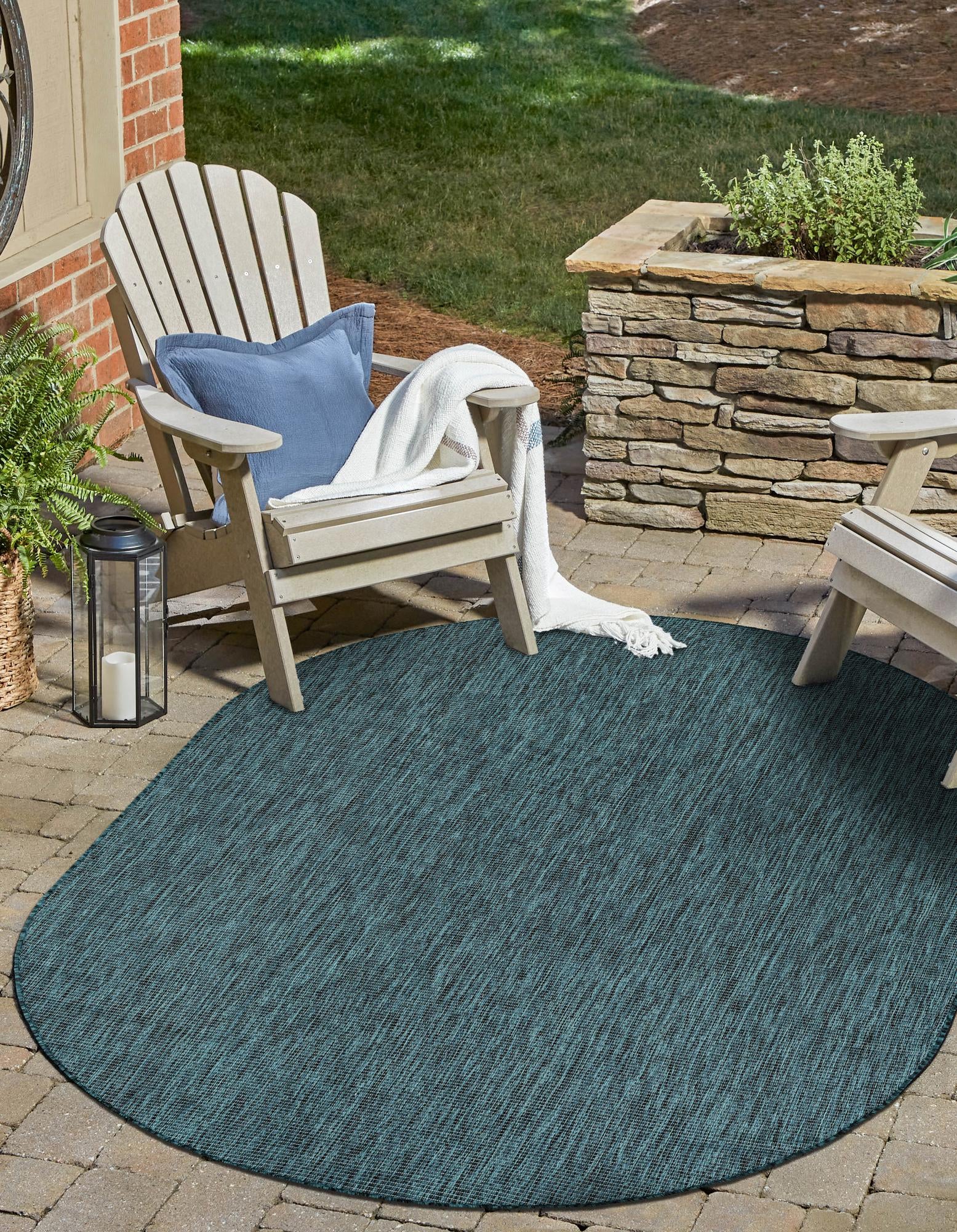 Teal 7' 10 x 10' Solid Indoor / Outdoor Oval Rug | Rugs.com