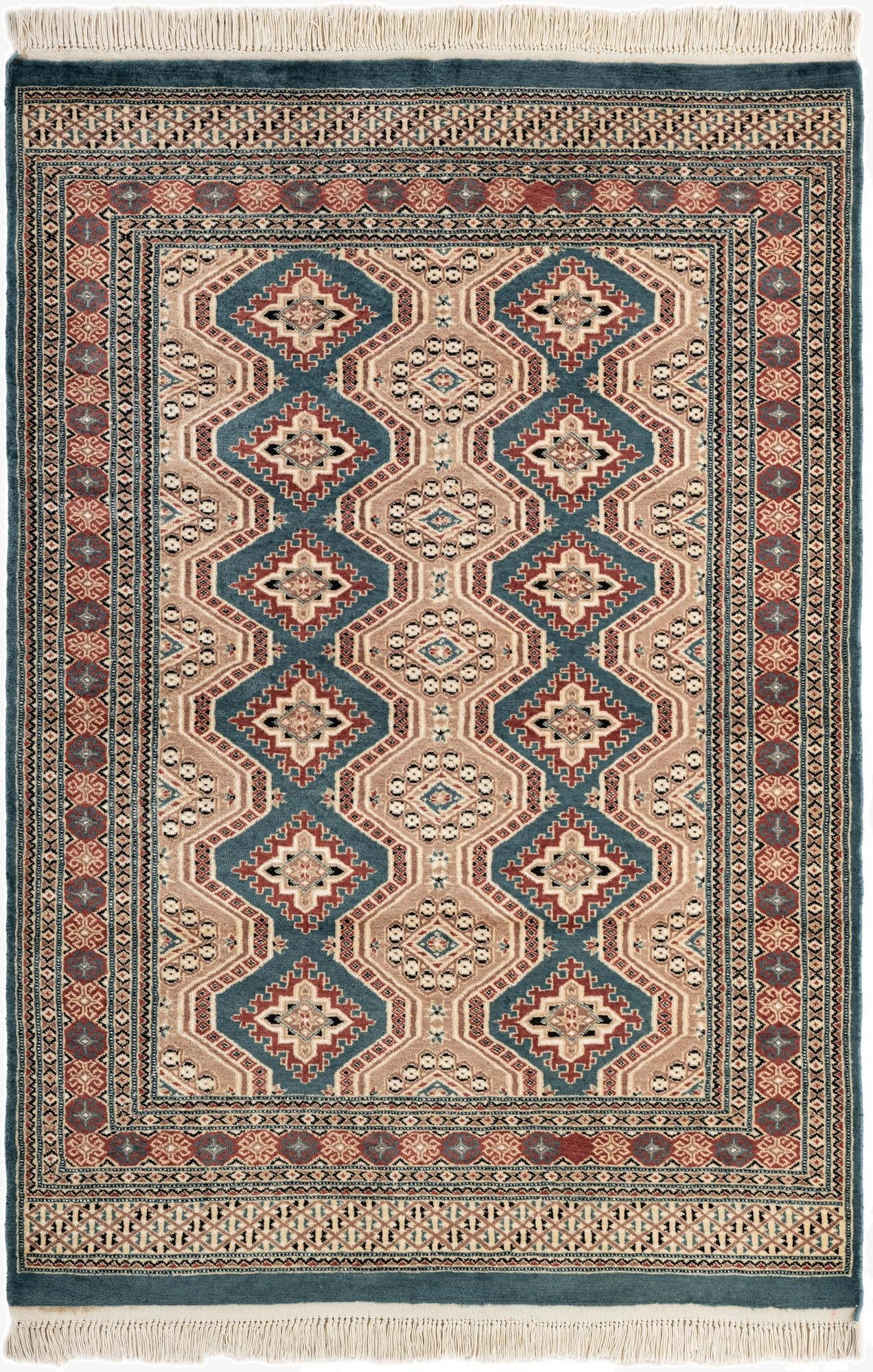  4' 3 x 6' 2  Hand Knotted Bokhara Oriental Rug