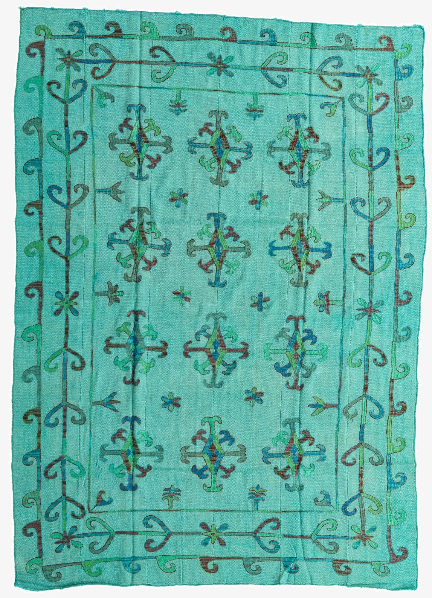  6' 8 x 9' 3  Hand Woven Kilim Suzani Wool Rug