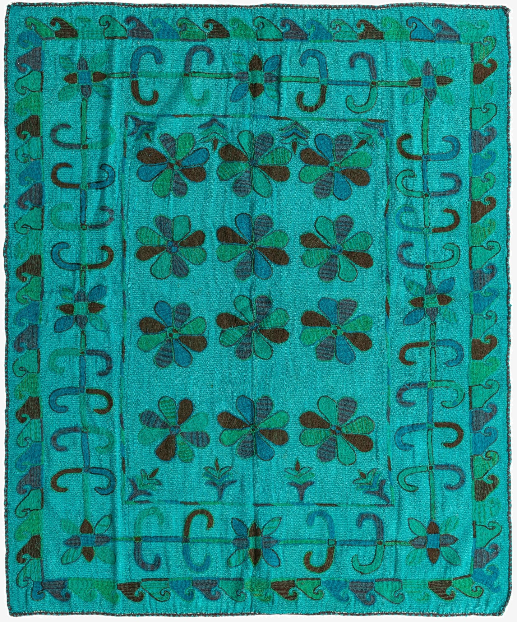  5' 5 x 6' 7  Hand Woven Kilim Suzani Wool Rug