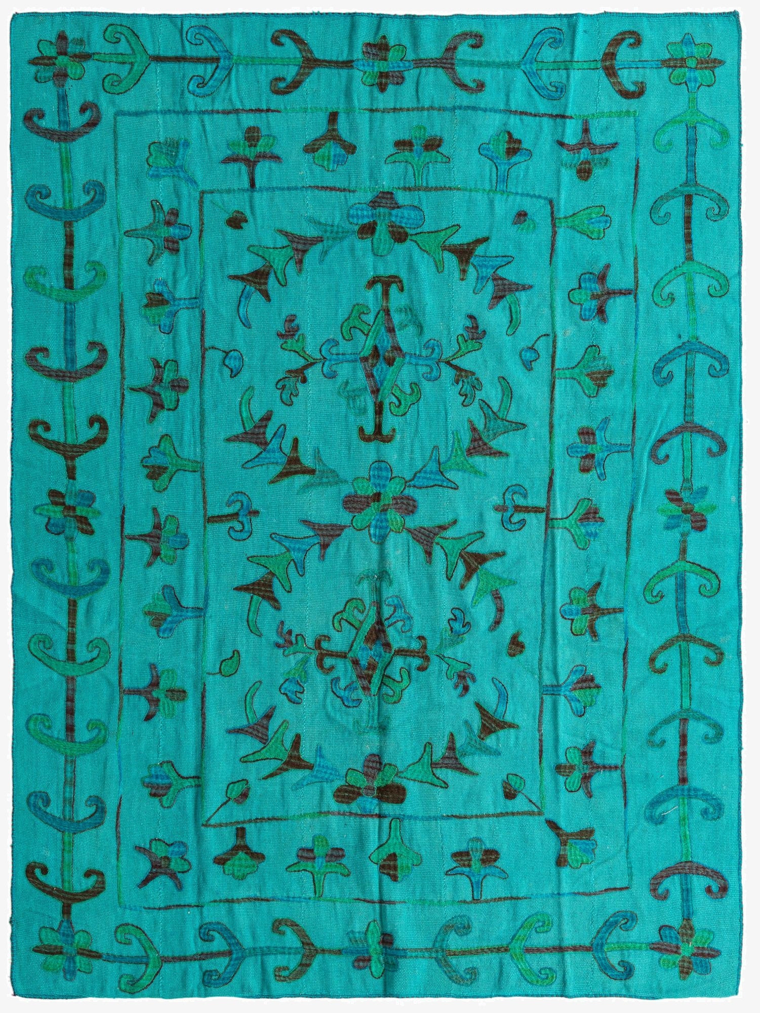  5' 8 x 7' 2  Hand Woven Kilim Suzani Wool Rug