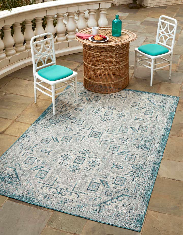 Teal 3' 3 x 5' 3 Aztec Indoor / Outdoor Rug | Rugs.com