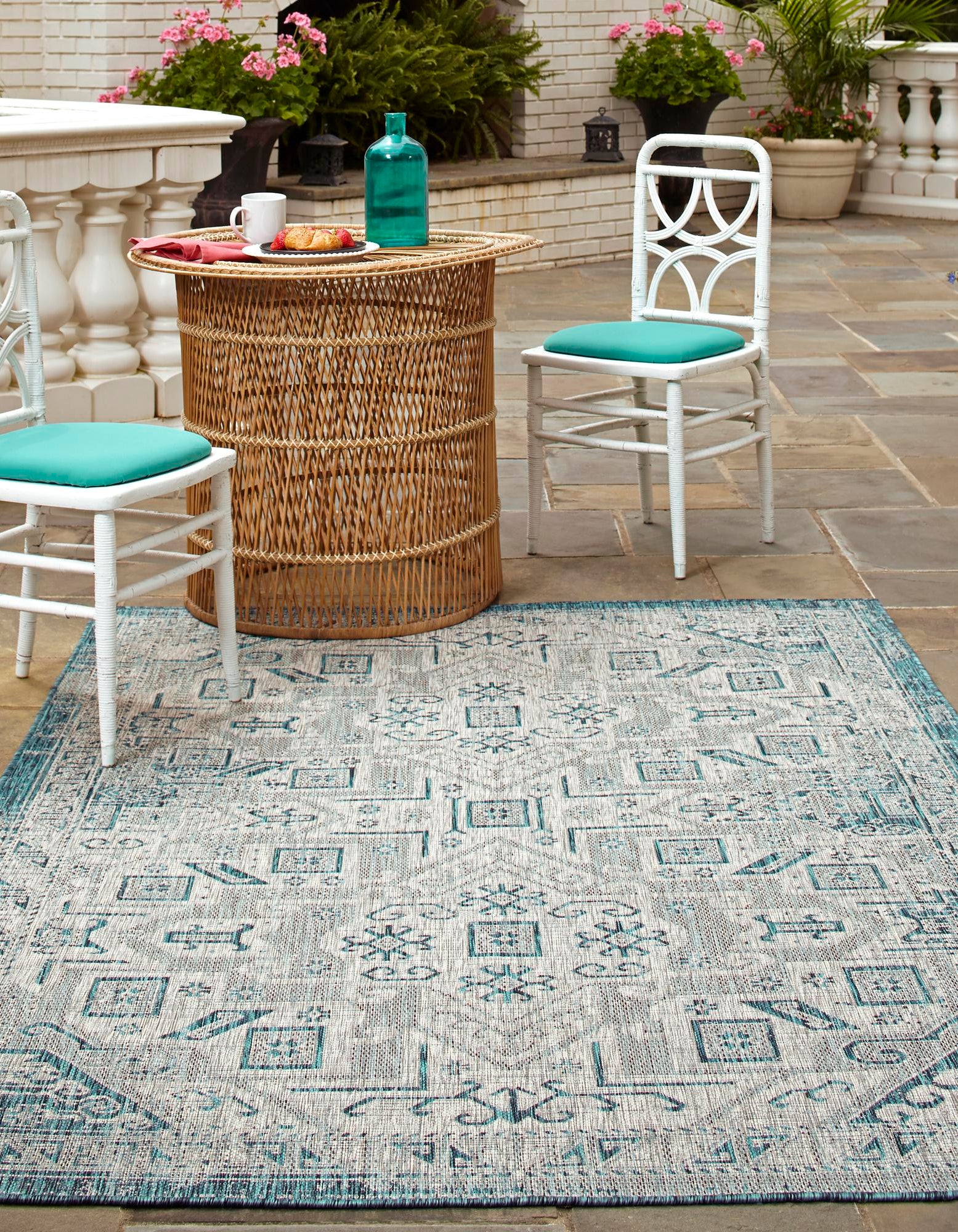 Teal 3' x 5' 3 Aztec Indoor / Outdoor Rug | Rugs.com