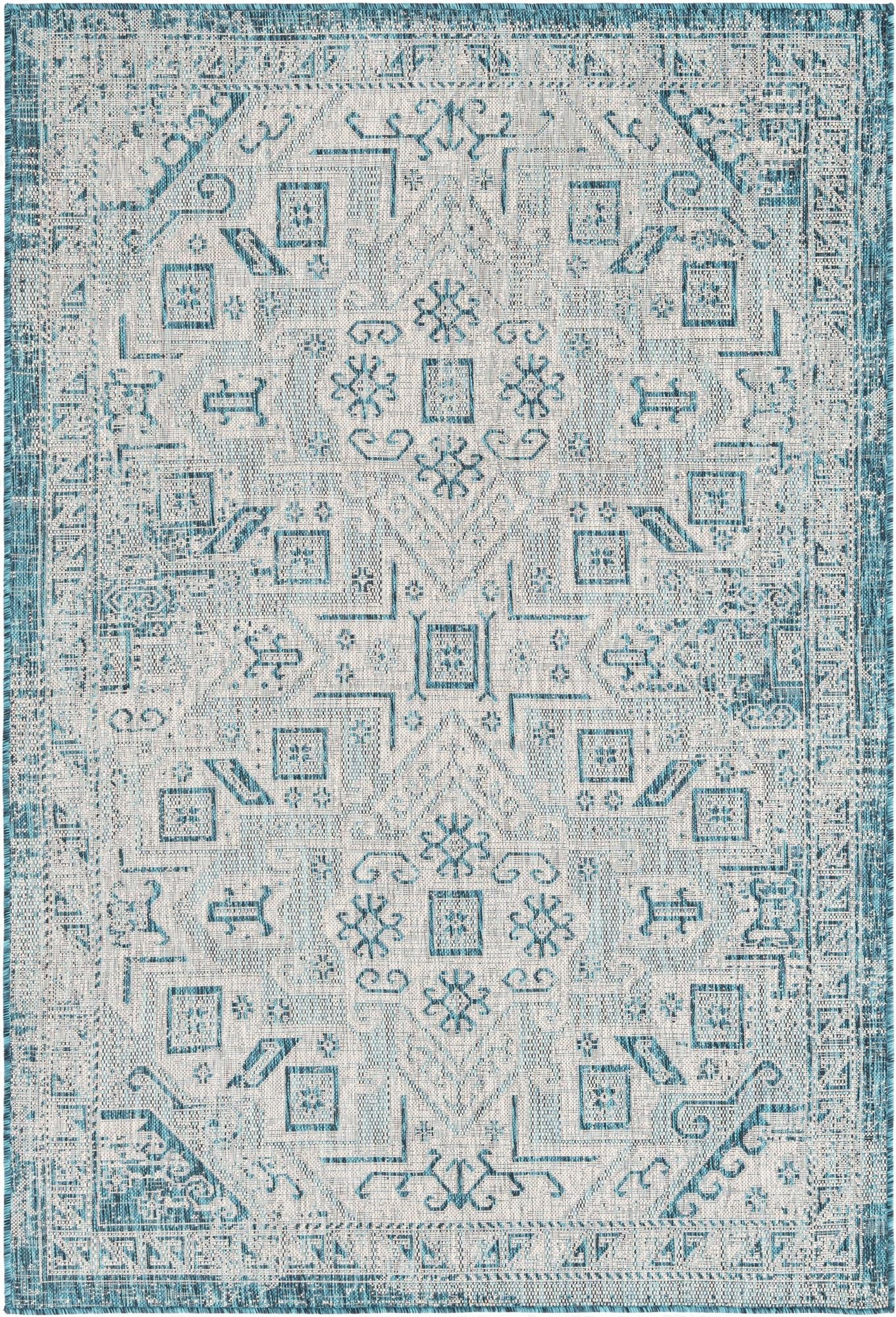  5' 3 x 8'  Washable Aztec Indoor / Outdoor Rug