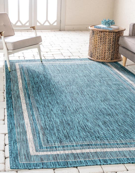 Blue 6' x 9' Border Indoor / Outdoor Rug | Rugs.com