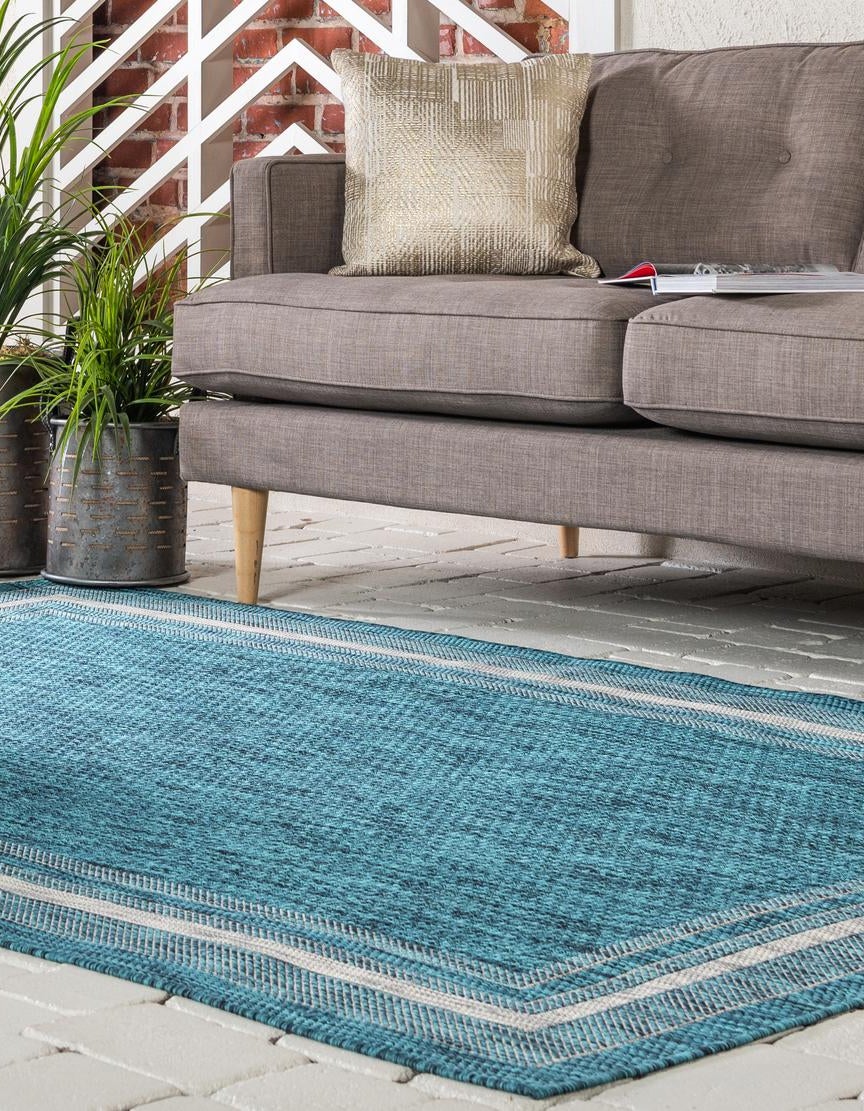 Teal 5' x 8' Border Indoor / Outdoor Rug | Rugs.com