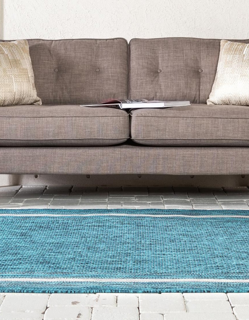 Teal 5' x 8' Border Indoor / Outdoor Rug | Rugs.com