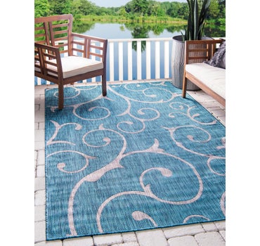 Teal 7' x 10' Cadenza Botanical Indoor / Outdoor Rug | Rugs.com