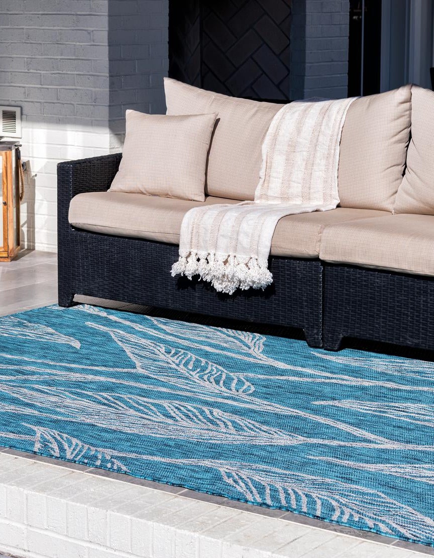 Teal 7' 10 x 11' Botanical Indoor / Outdoor Rug | Rugs.com