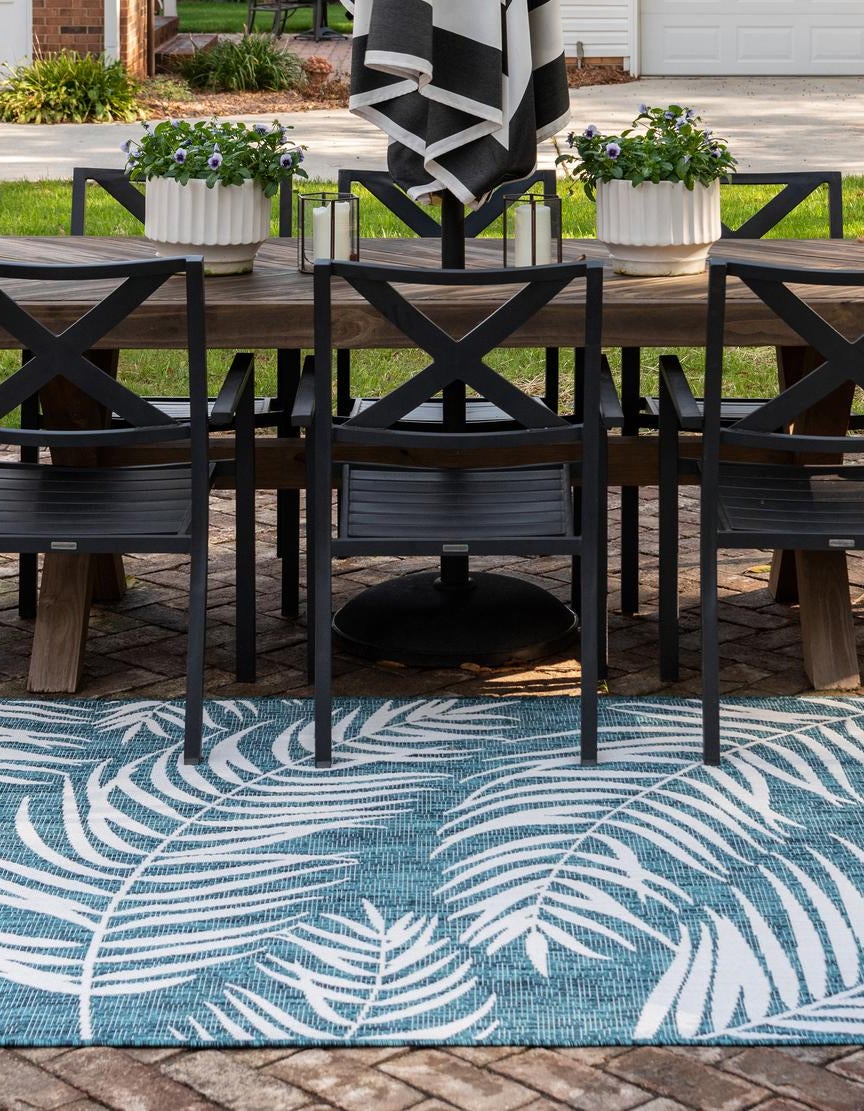 Teal 5' 3 x 7' Botanical Indoor / Outdoor Rug | Rugs.com