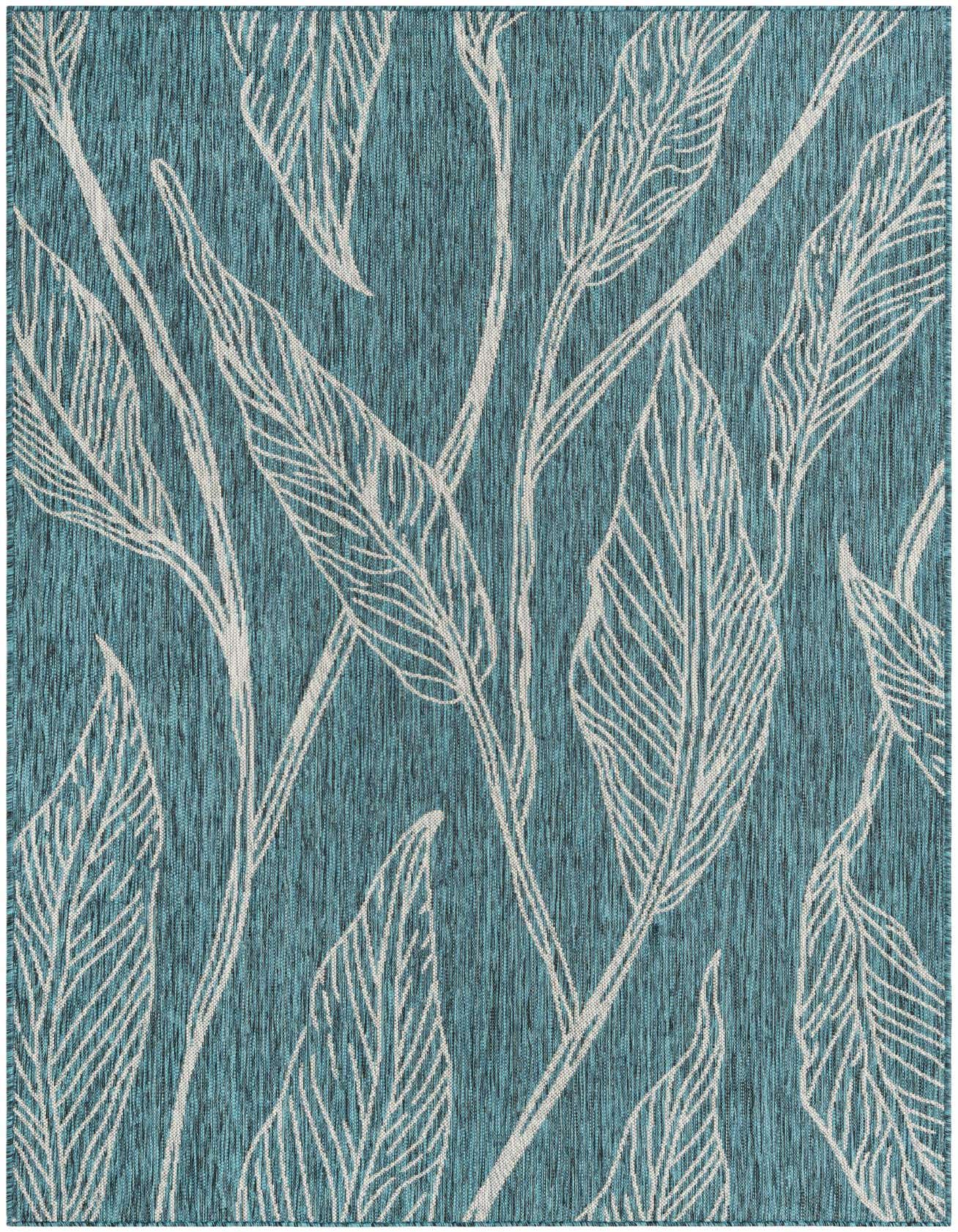 Primary image  Custom Teal  Washable Botanical Indoor / Outdoor Rug