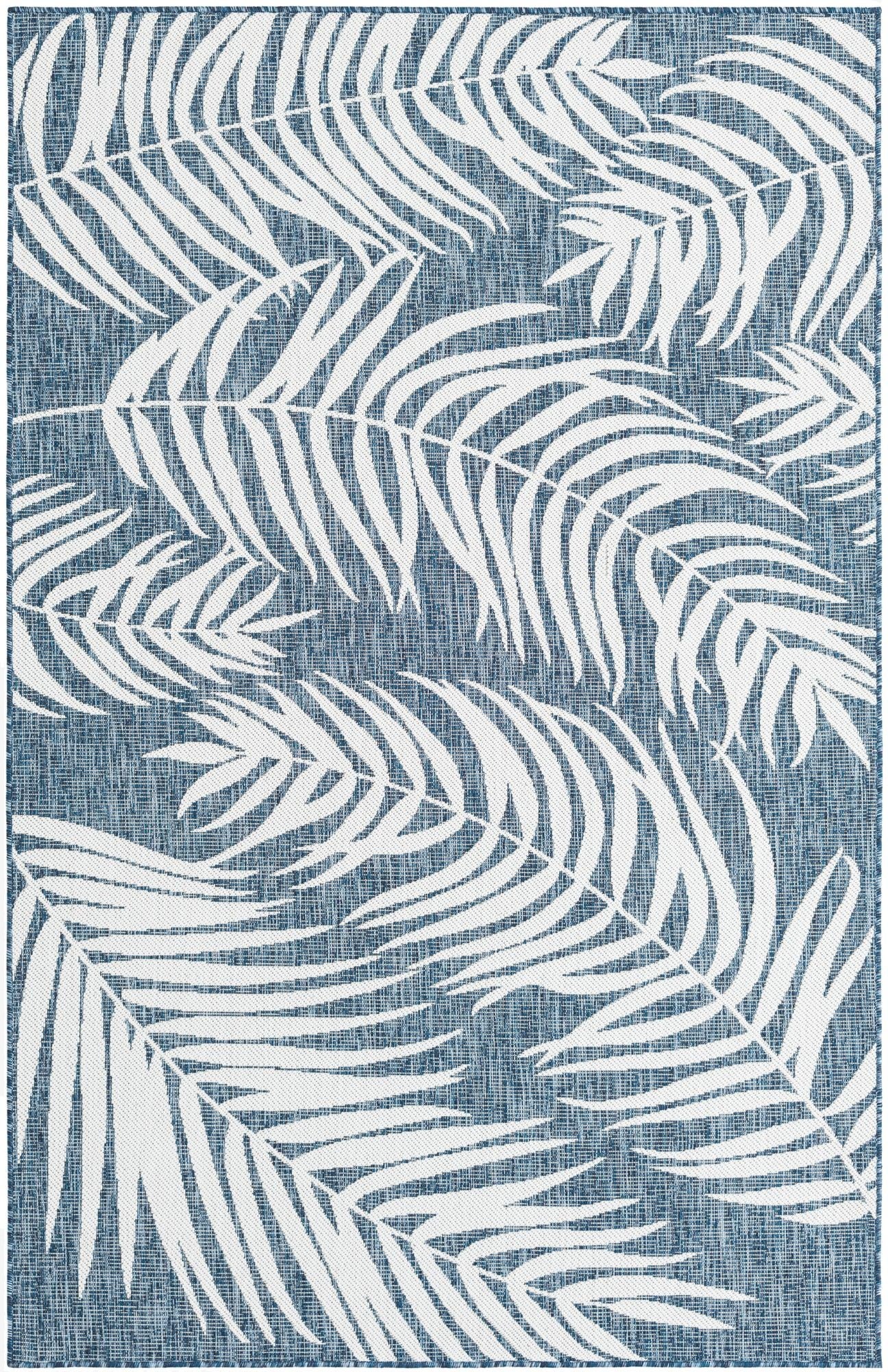  Custom Teal  Washable Botanical Indoor / Outdoor Rug