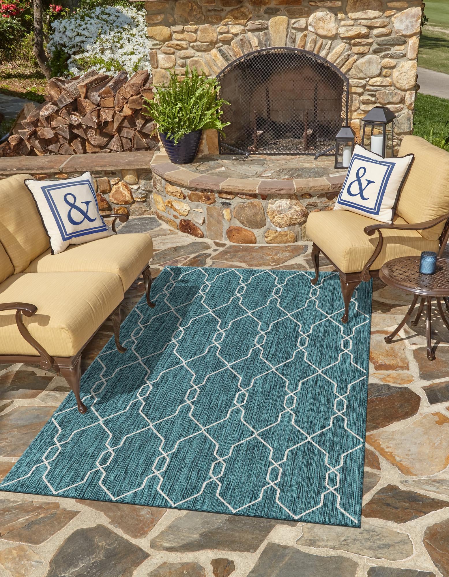 Teal 8' x 11' 4 Lattice Indoor / Outdoor Rug | Rugs.com