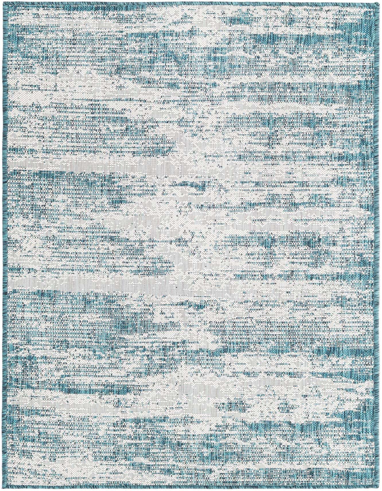 A 3x5 rectangular blue and white flatweave rug with a distressed, textured pattern, suitable for indoor or outdoor use.